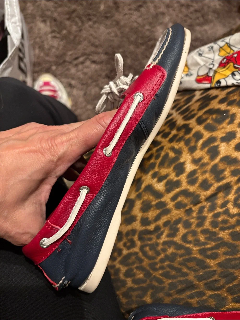 Sperry Red White and Navy Leather Women’s Boat Loafers (extra soft)